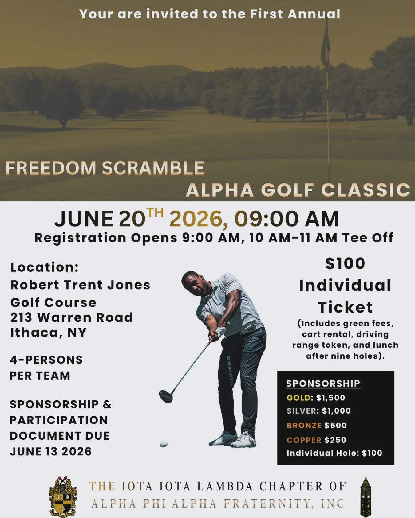 As the Ithaca Alphas prepare for a year&rsquo;s worth of events in celebration of our 25th Anniversary here in Ithaca, we invite you to our first commemorative event, The Freedom Scramble. Join us for a day of golf, fundraising and reflection!

Satur