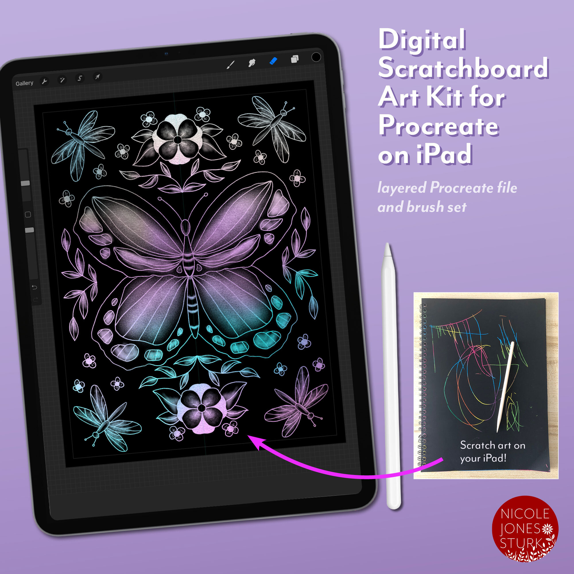 Digital Scratchboard Art Kit for Procreate on iPad