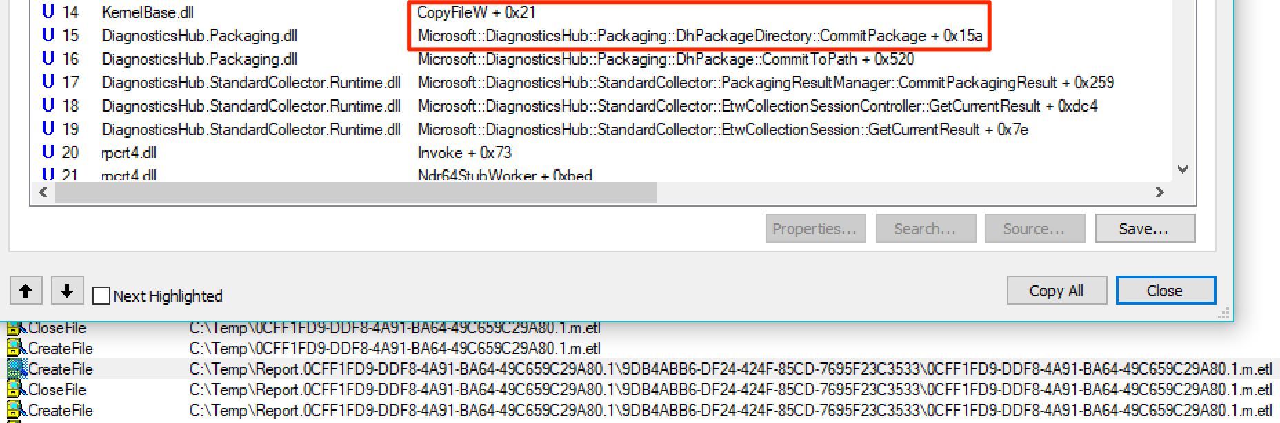 CopyFile operation performed by the Standard Collector Service