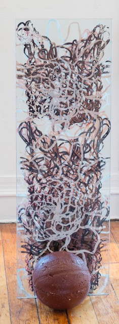 Tajh Rust, Ceiling V (Otherside of the Game), 2018, Acrylic, glass, brick and mortar, 15.5 x 45.5 x 15 inches (39.7 x 115.57 x 12.7 cm)
