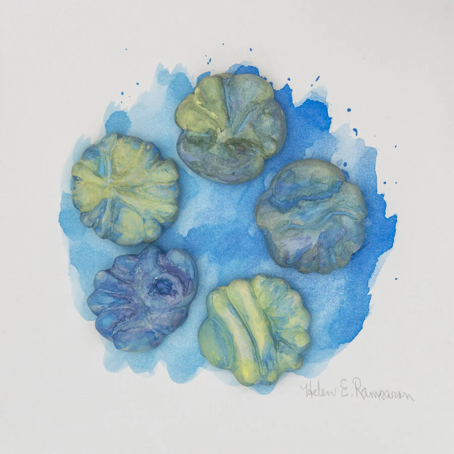 Corals New Beginnings 2, 2019, Carved clay and water color, 10 x 10 x 2 inches