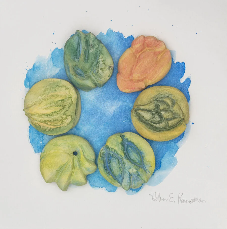 Corals New Beginnings 8, 2019, Carved clay and water color, 10 x 10 x 2 inches