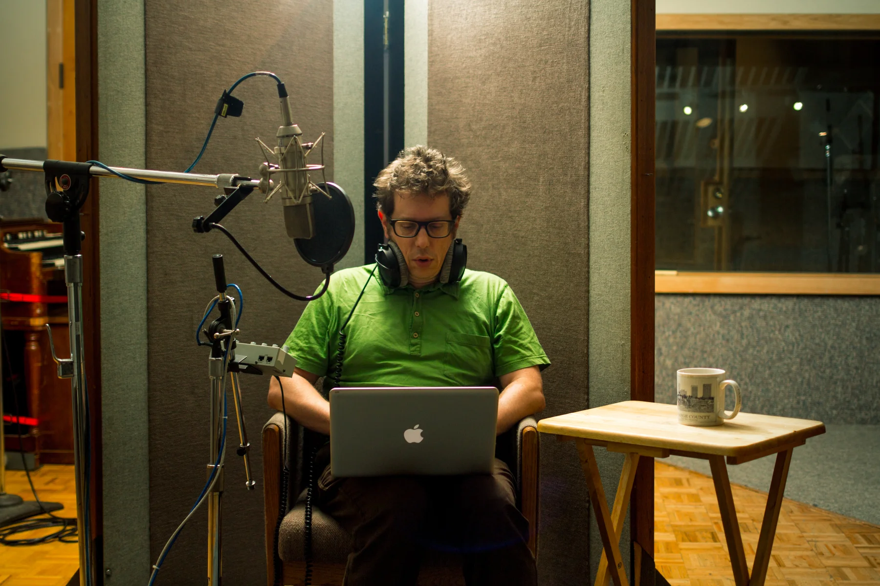 Director/ Writer Josh making last-minute re-writes while recording his narration to his brother at Hyde Street Studio.