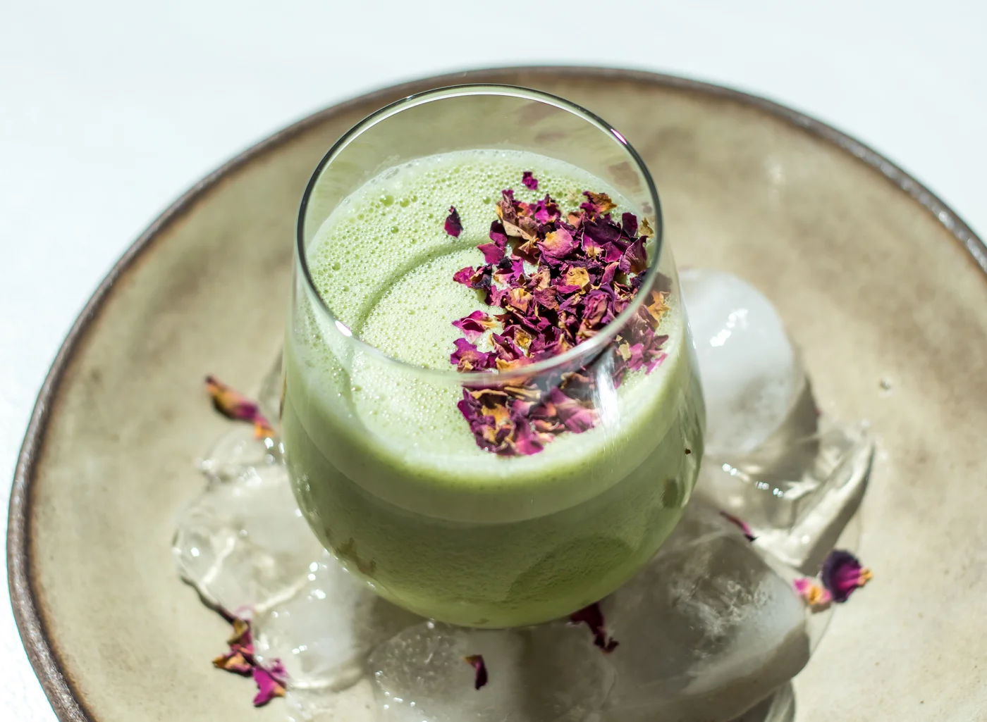 Iced matcha rose tea latte