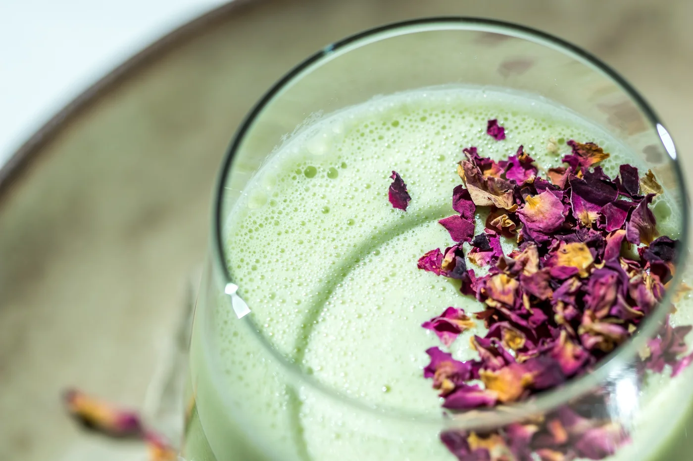 Iced matcha rose tea latte