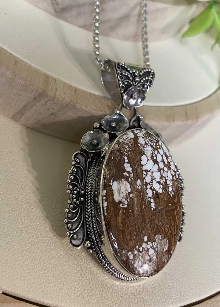 brown jasper, natural gemstone, sterling silver, bali design