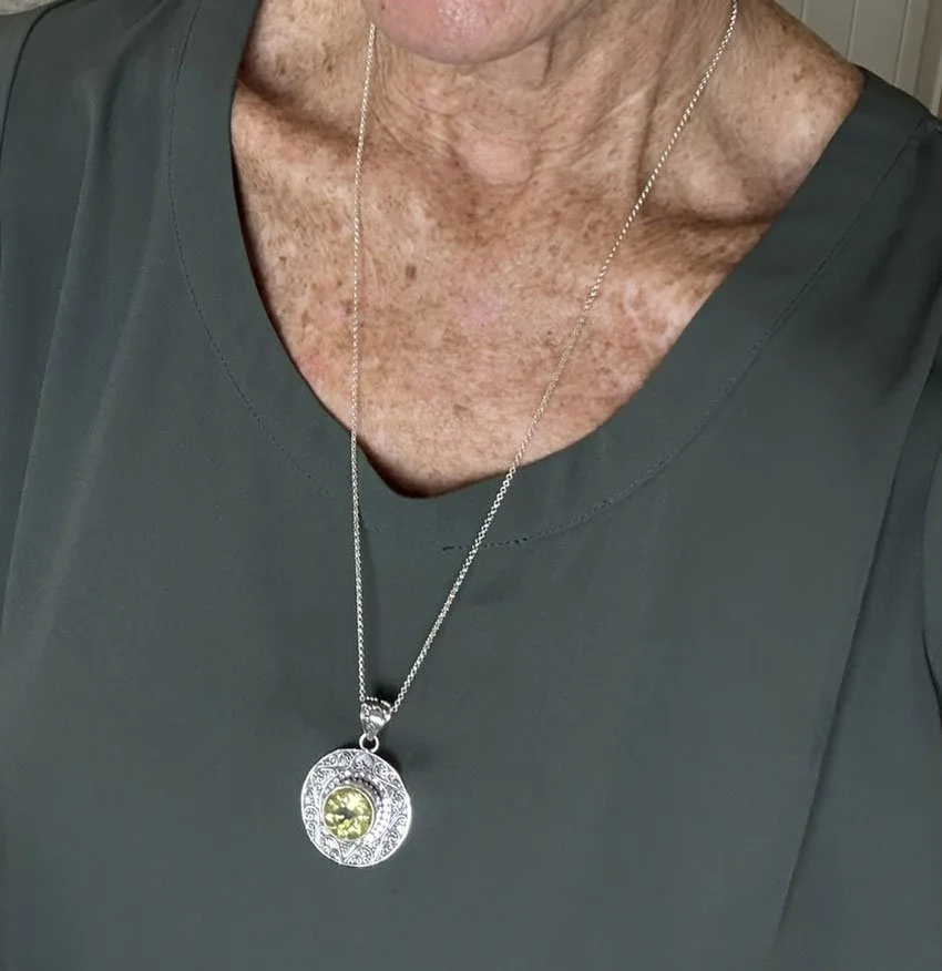 Boho-chic Lemon Quartz necklace, natural gemstone jewelry set in sterling silver.