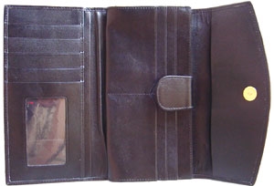 Genuine Stingray Leather womens Black Tri-fold Long Wallet