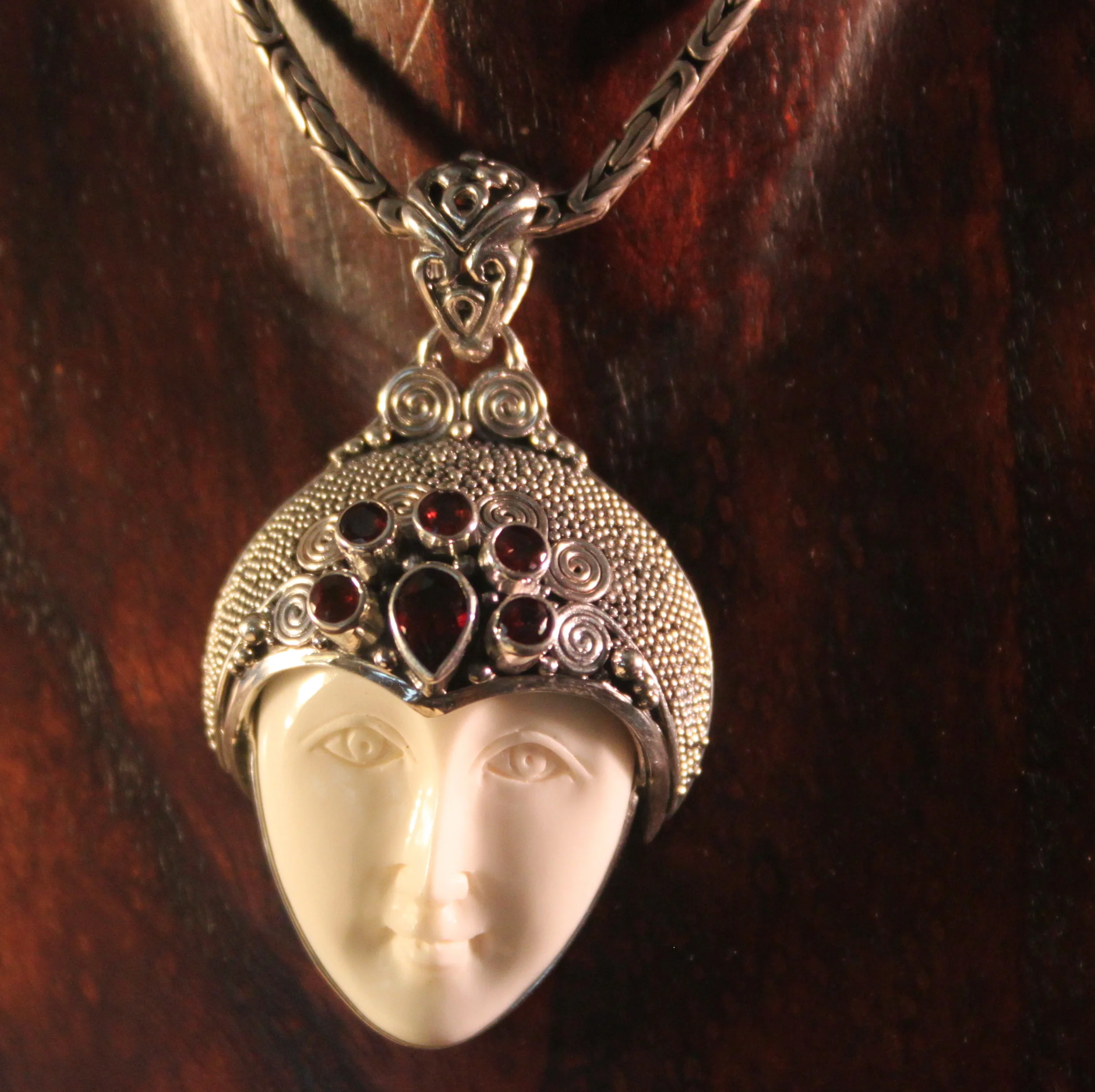 bali goddess garnet pendant sterling silver