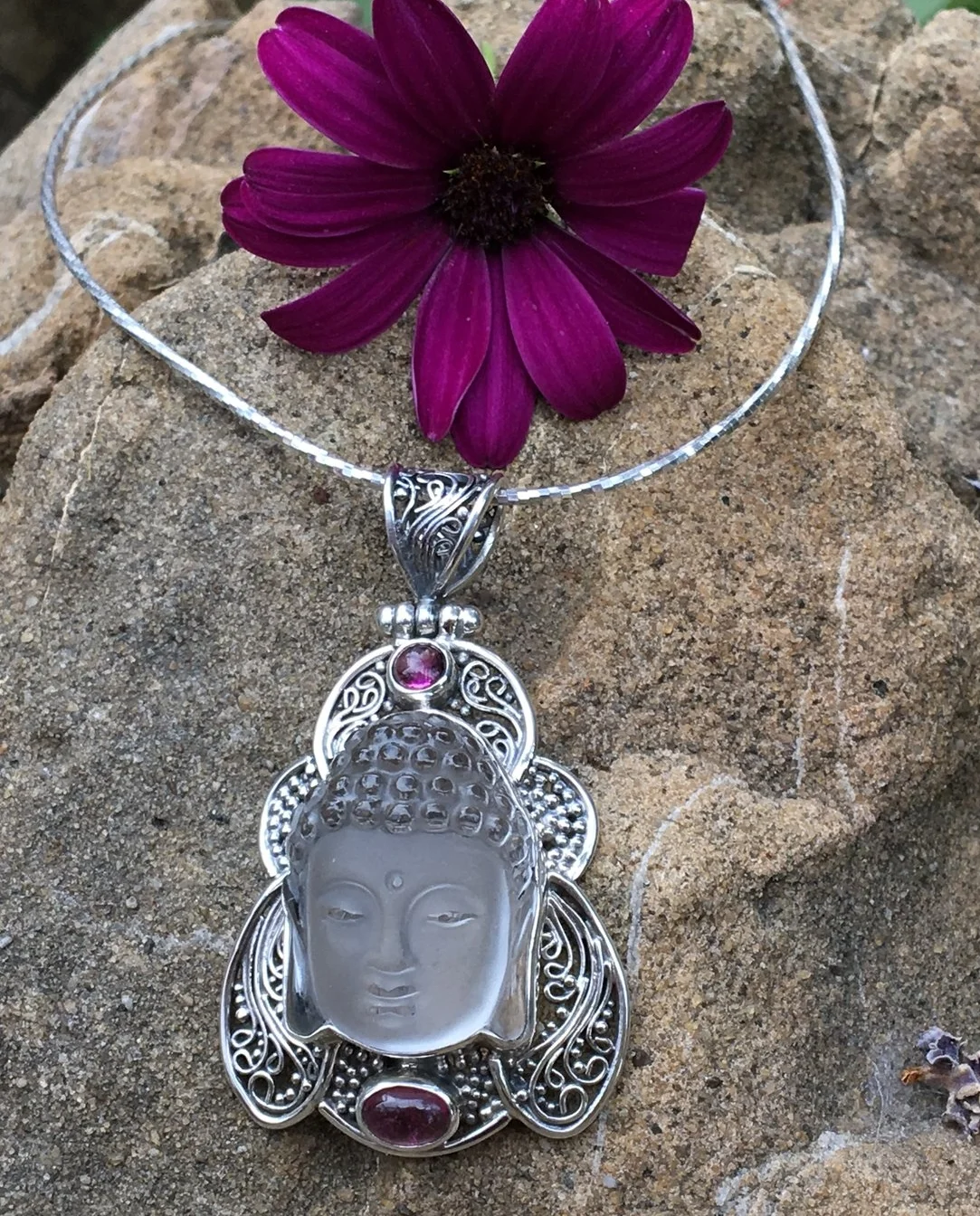 buddha pendant, tourmaline, sterling silver, bali pendant