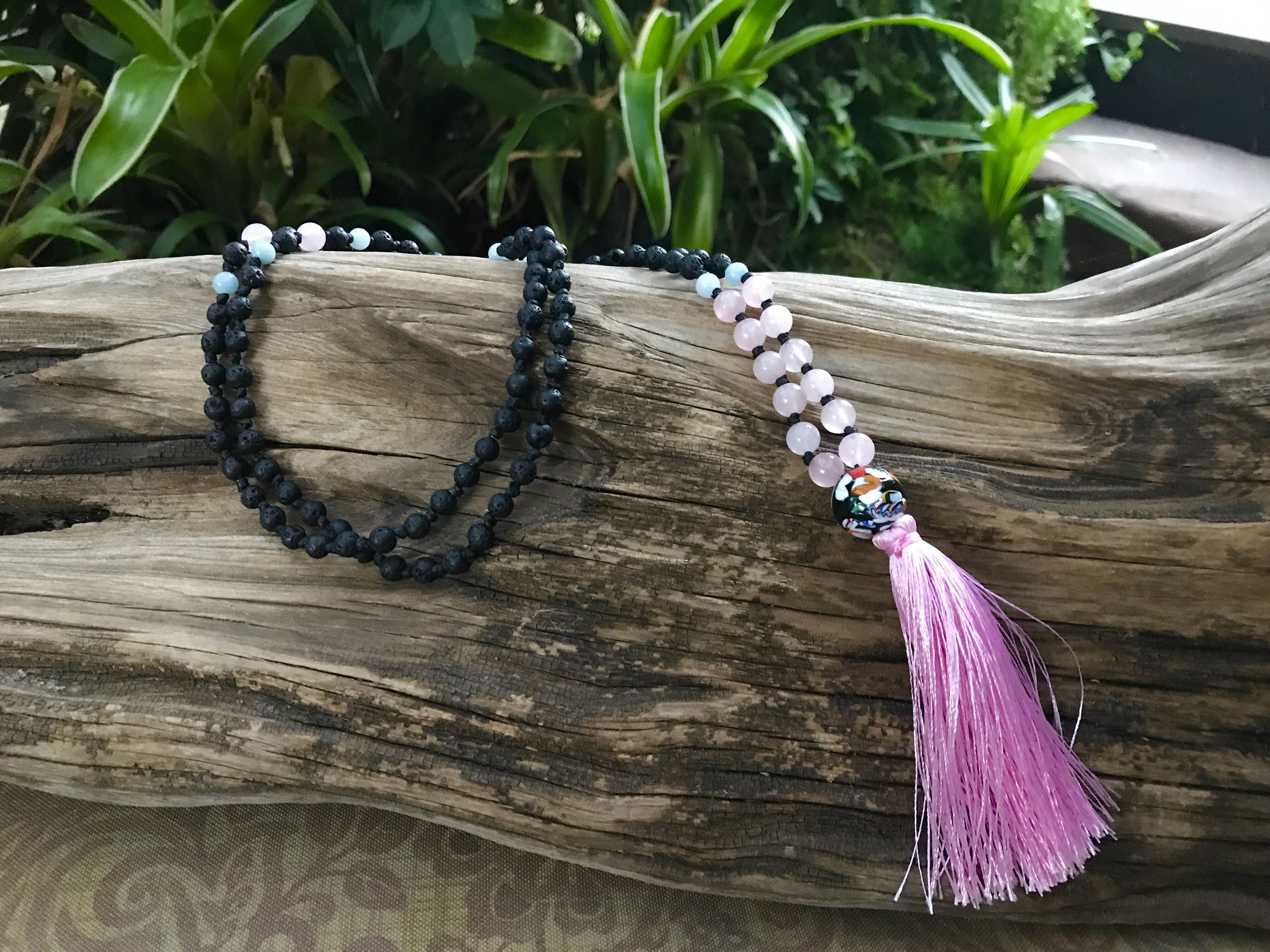 LAVA BEAD, ROSE QUARTZ &amp; AMAZONITE MALA
