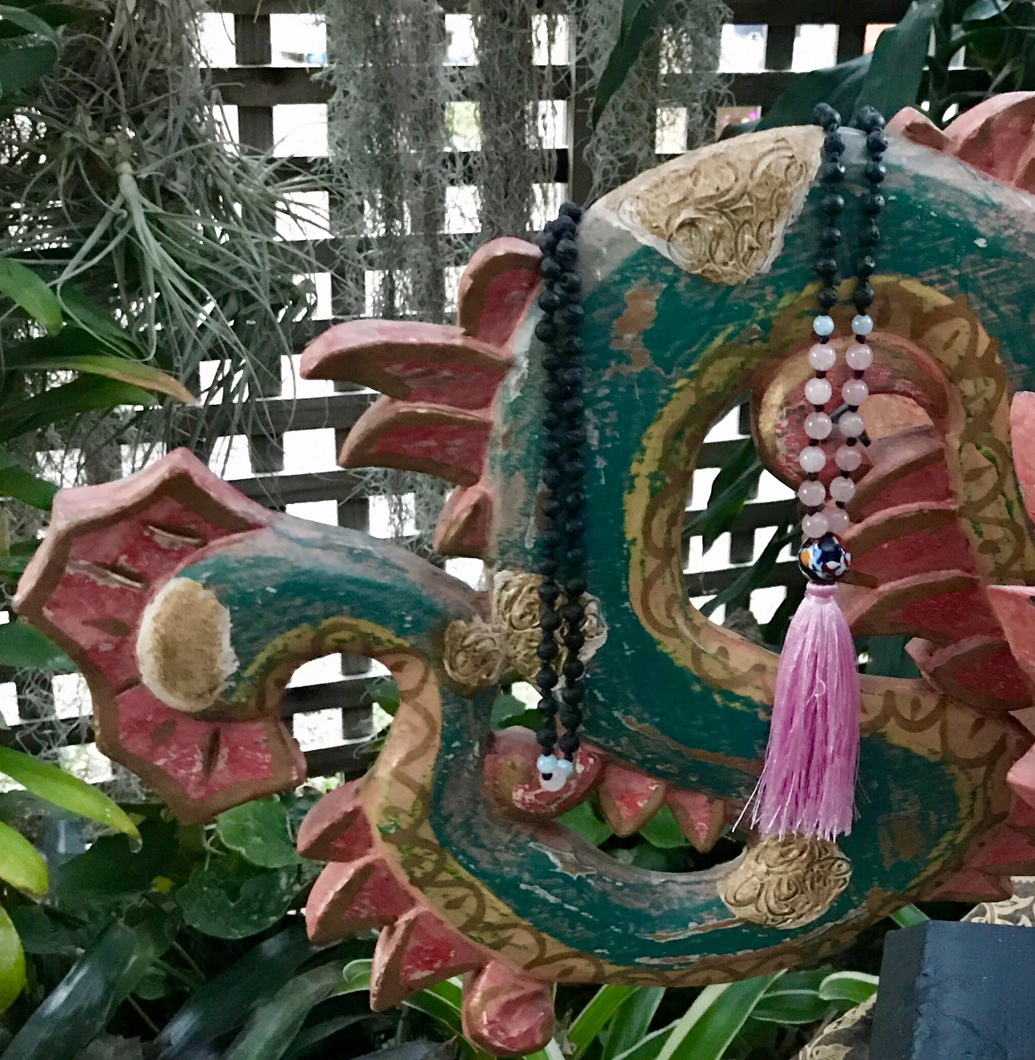 LAVA BEAD, ROSE QUARTZ &amp; AMAZONITE MALA