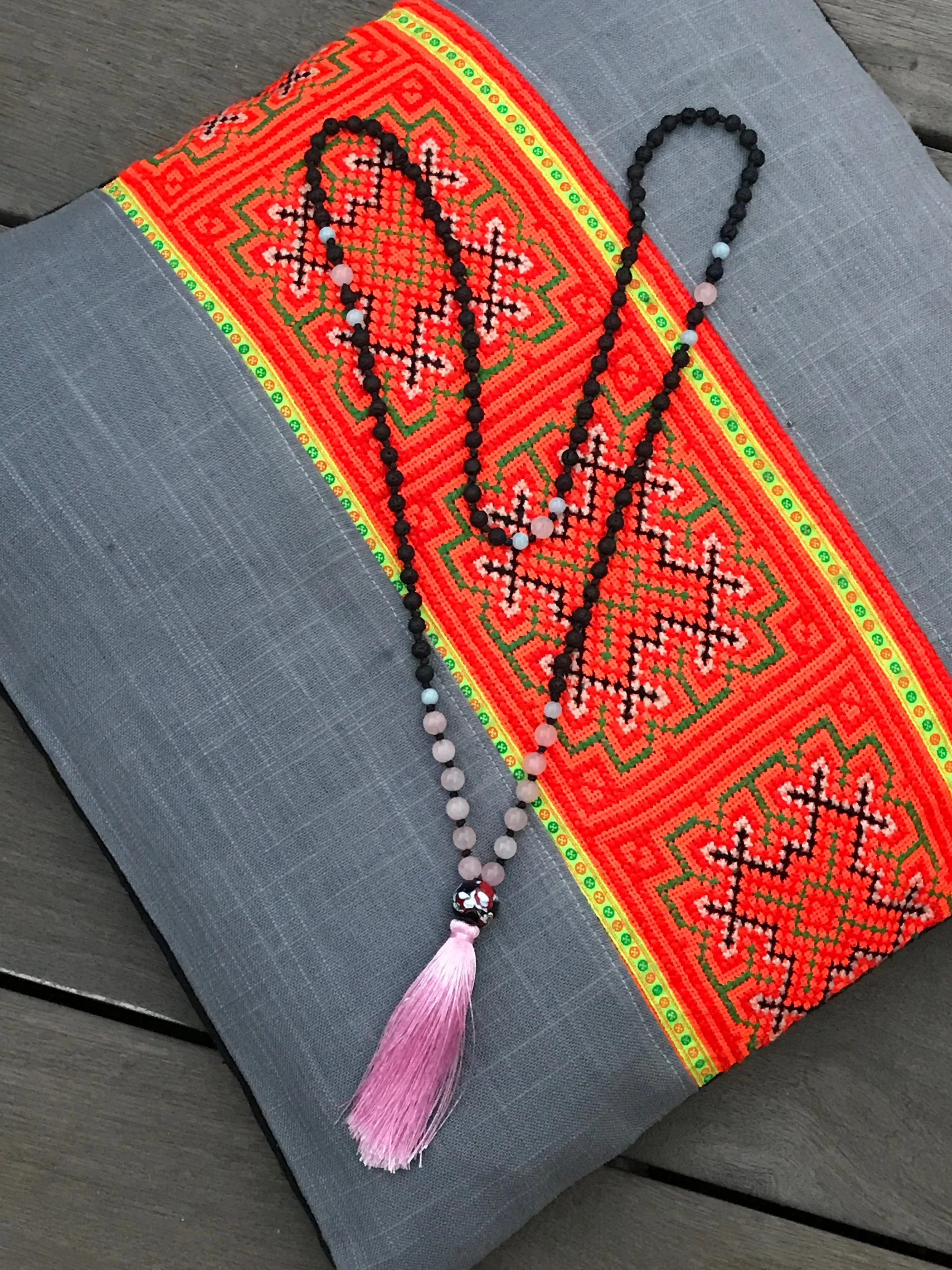 LAVA BEAD, ROSE QUARTZ &amp; AMAZONITE MALA