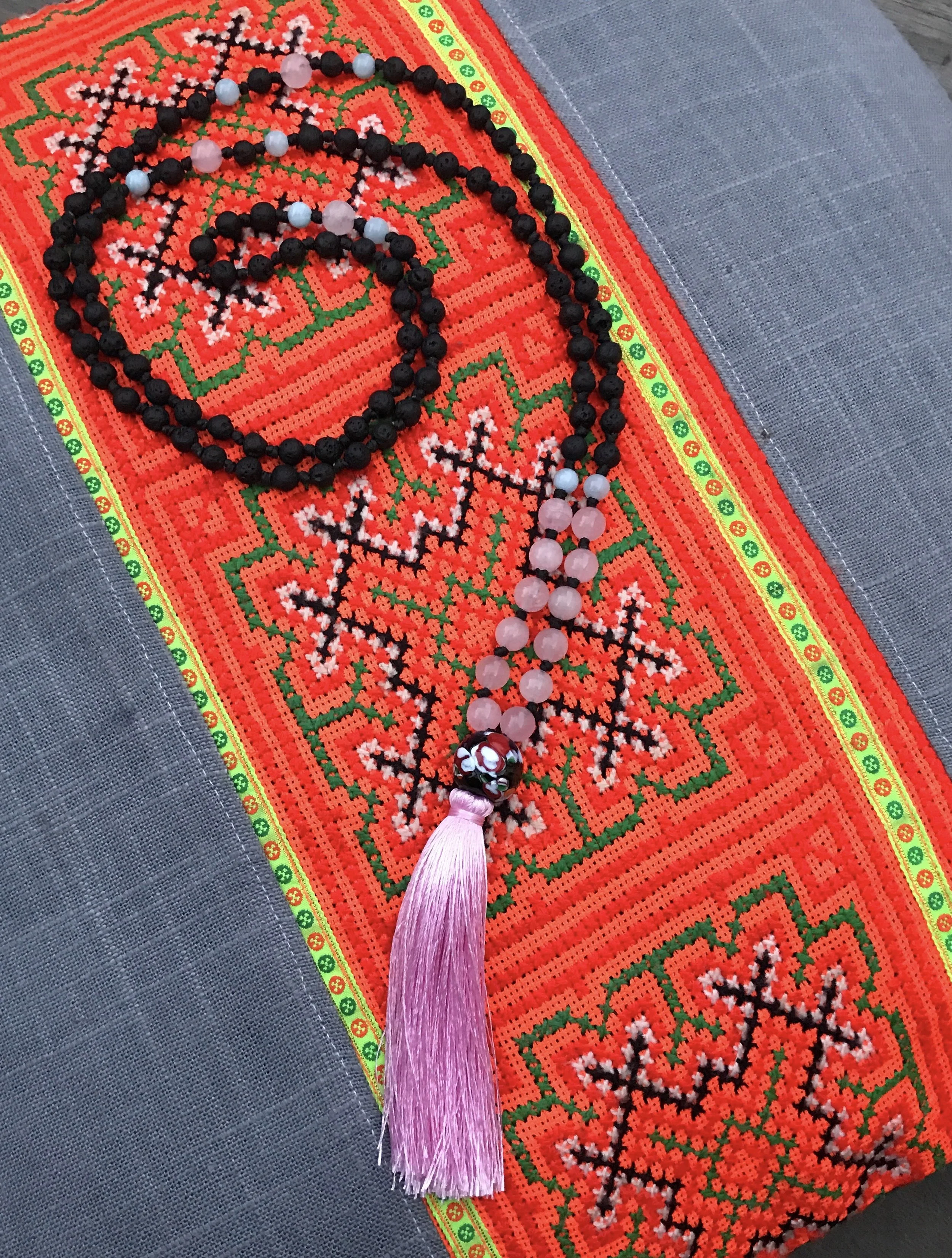 LAVA BEAD, ROSE QUARTZ &amp; AMAZONITE MALA
