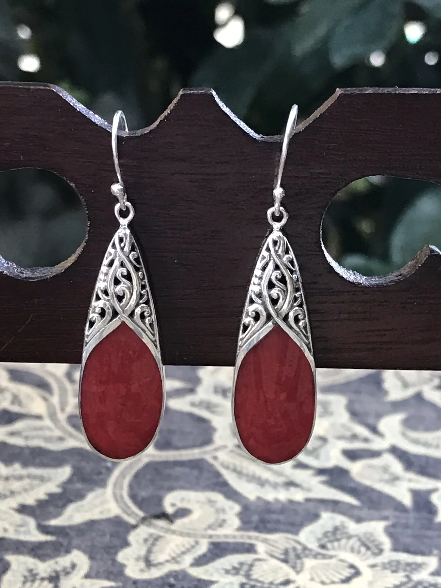 red coral sterling silver earrings from Bali 