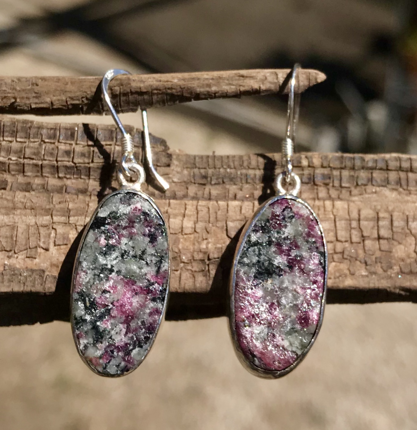Eudialyte, earrings, sterling silver