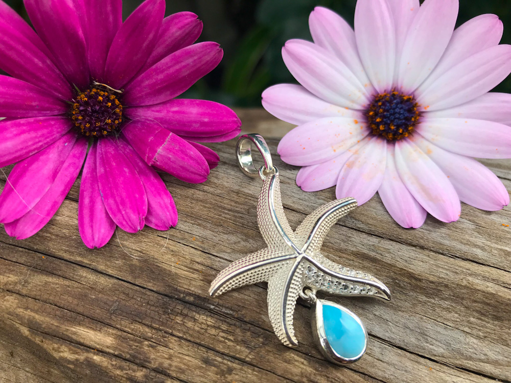 starfish, larimar, sterling silver pendant