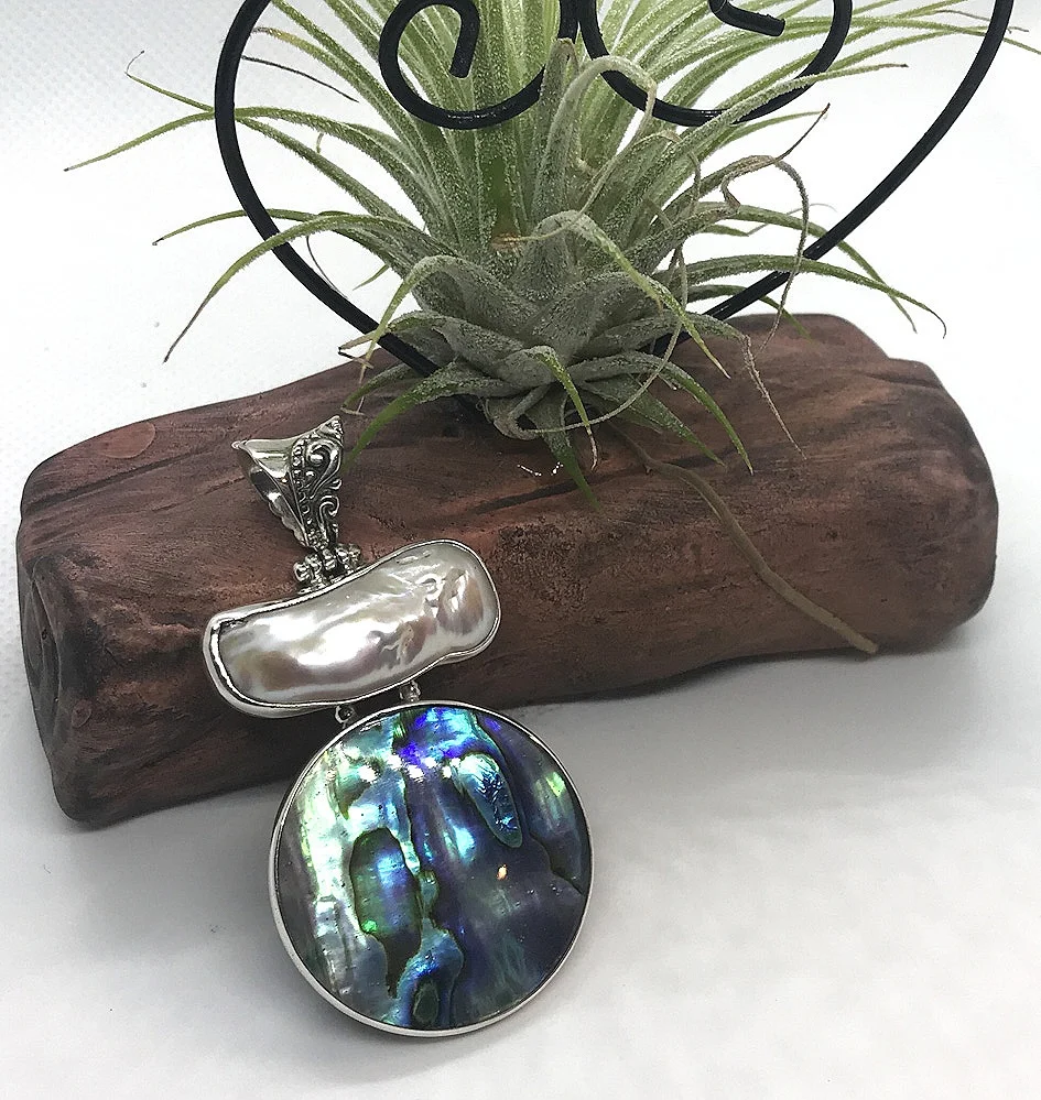 Abalone and Pearl pendant set in Sterling Silver