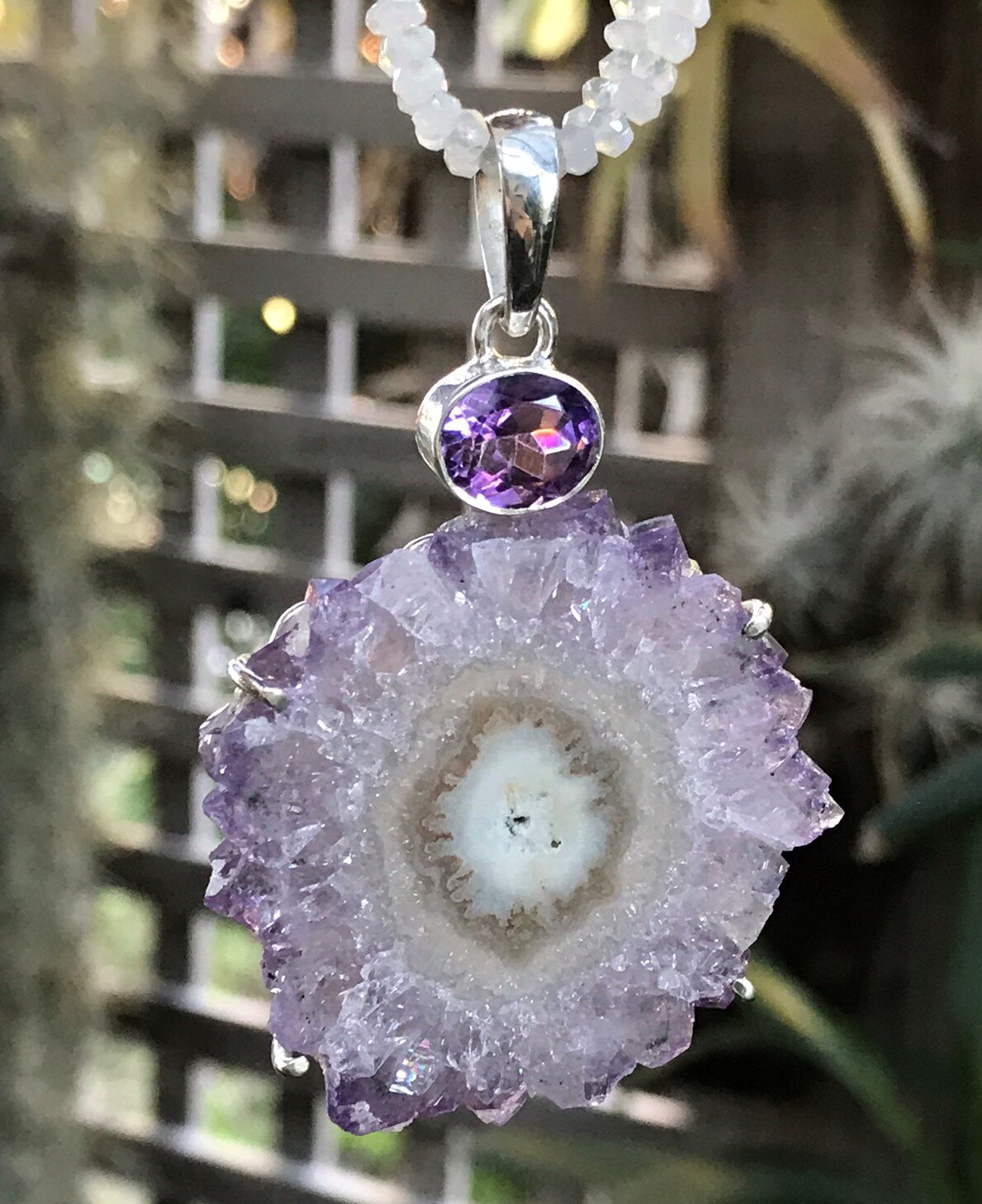 Rough cut amethyst and polished amethyst pendant
