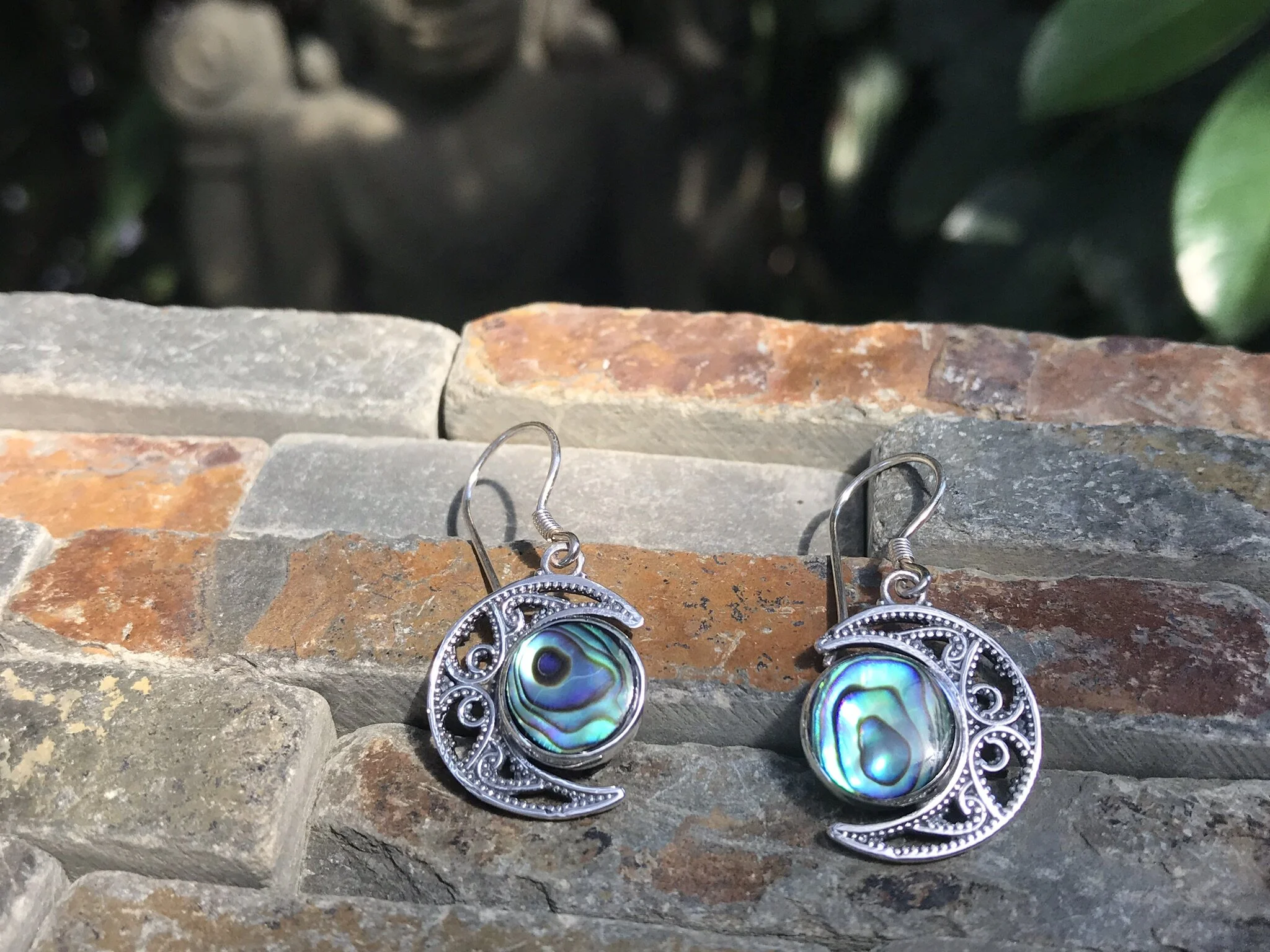 abalone (paua) earrings set in sterling silver from bali