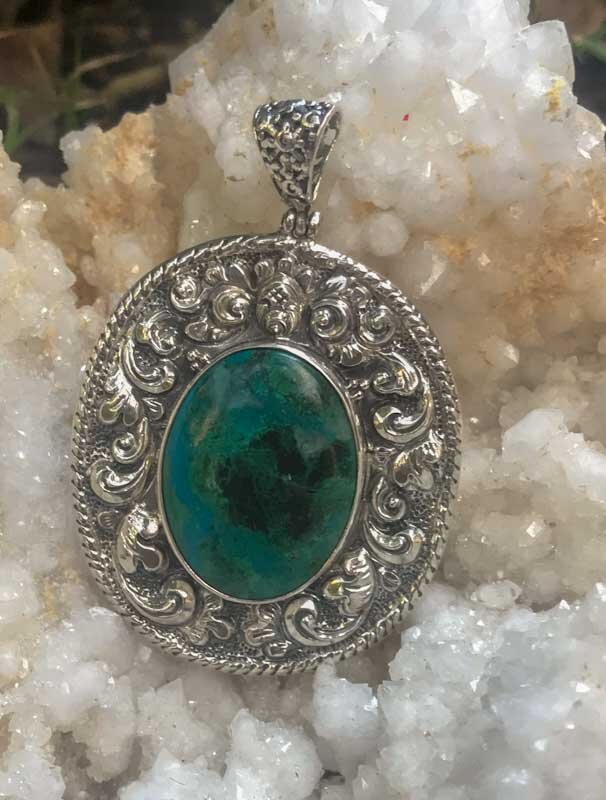 Chrysocolla pendant, set in Sterling Silver