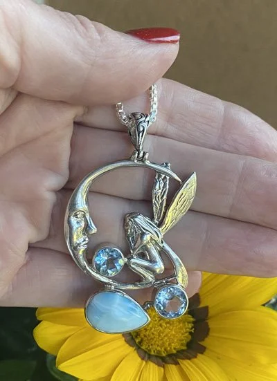 larimar, fairy, magical, moon, blue topaz, crescent moon fairy jewelry