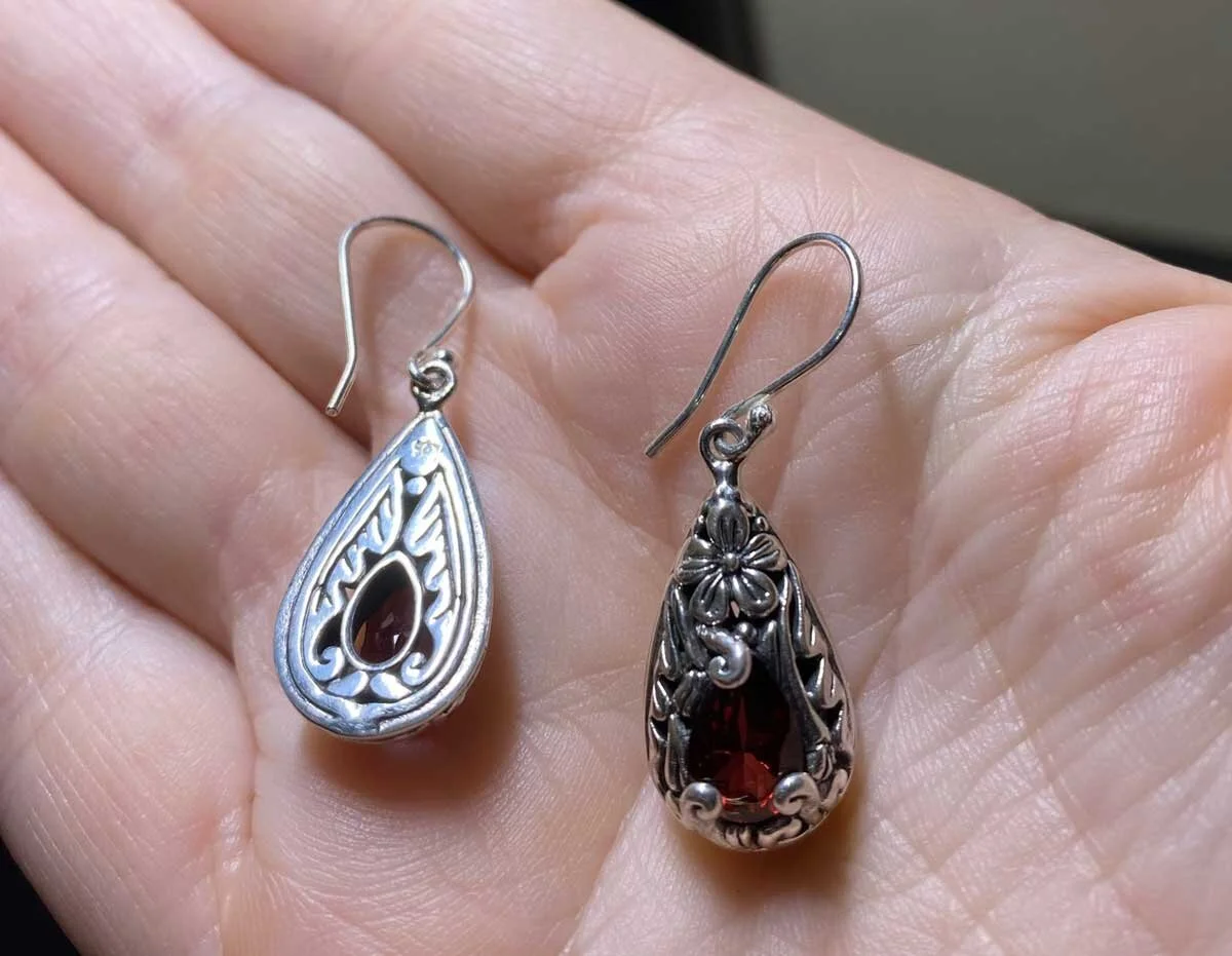 Garnet, sterling silver earrings