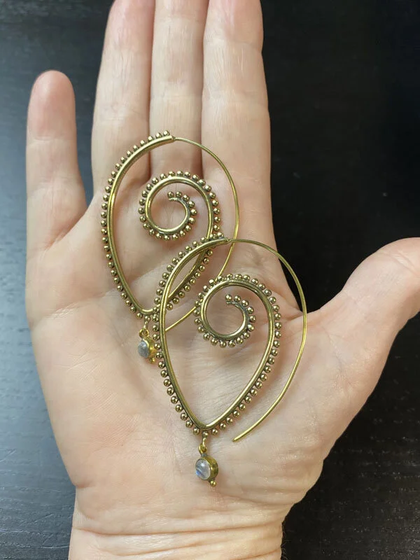 Labradorite and Brass earrings from India