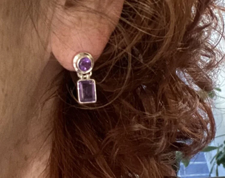 AMETHYST STUD EARRINGS STERLING SILVER  BALI