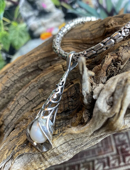 Dainty pearl and sterling silver pendant from Bali