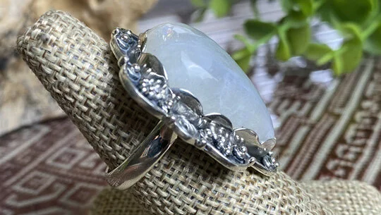 sterling silver rainbow moonstone ring,
