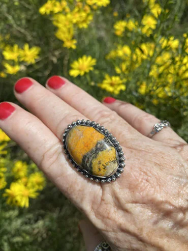 bumble bee jasper ring sterling silver surround