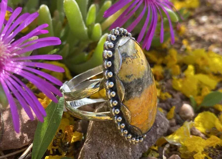 bumble bee jasper ring sterling silver surround