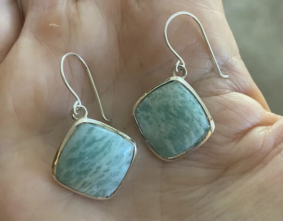 amazonite pierced earrings set in sterling silver.