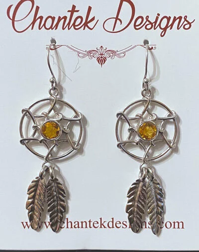 citrine and sterling silver earrings - boho, gods eye style