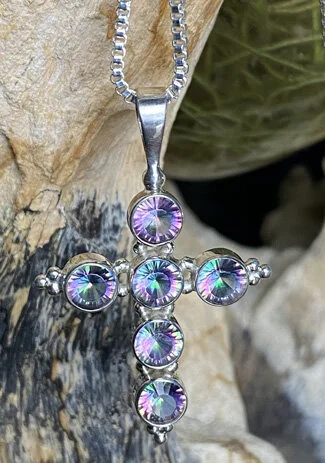 mystic topaz, sterling silver cross from bali