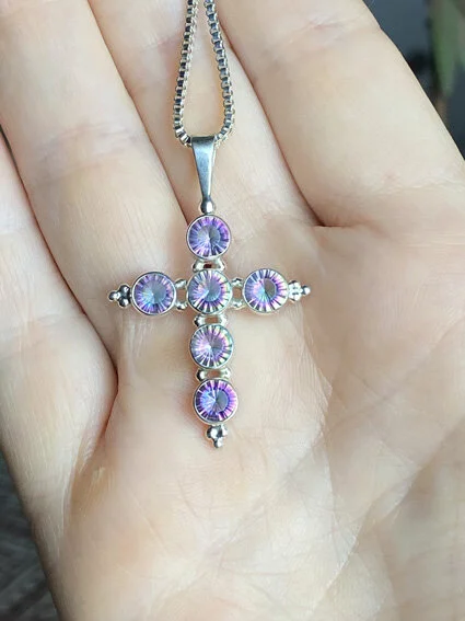 mystic topaz, sterling silver cross from bali