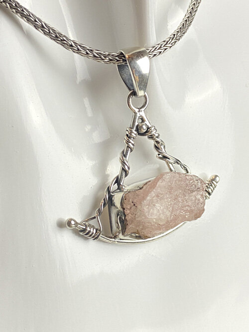 Rose Quartz and sterling silver pendant