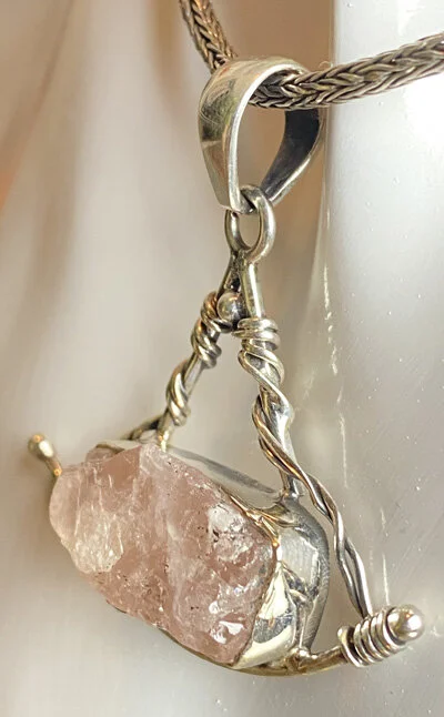 Rose Quartz and sterling silver pendant