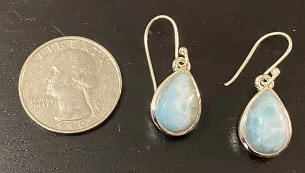 LARIMAR STERLING SILVER PEAR SHAPED PIERCED EARRINGS