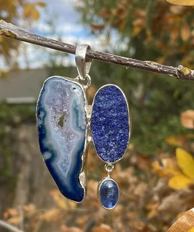 BLUE AGATE, LAPIS, KYNITE, STERLING SILVER
