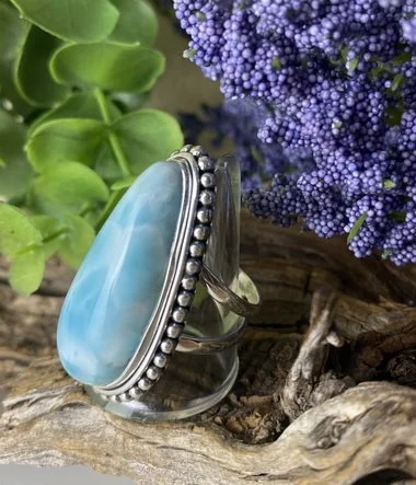 larimar ring set in sterling silver