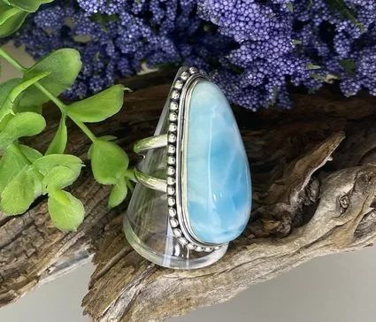 larimar ring set in sterling silver