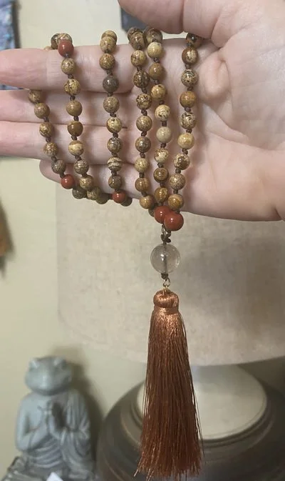 Picture Jasper, Red Jasper, Rutilated Quartz mala