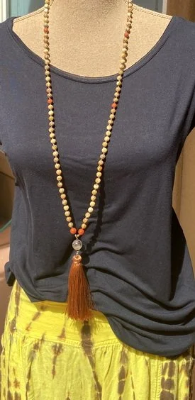 Picture Jasper, Red Jasper, Rutilated Quartz mala