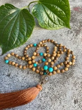 Picture Jasper, Turquoise, Clear Quartz 108 Bead Mala
