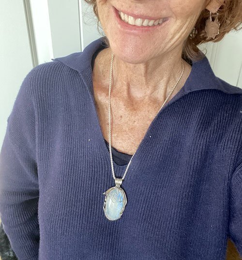 Rainbow Moonstone pendant set in sterling silver, made in Bali