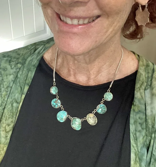 Turquoise necklace set in sterling silver, made in Bali