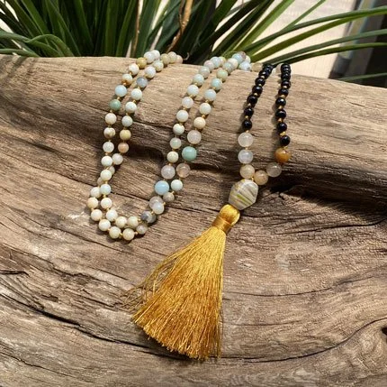 Amazonite mala, Onyx stone, 108 bead mala, meditation jewelry