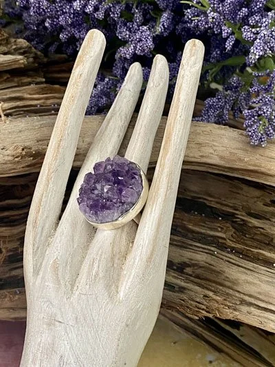 rough unpolished amethyst gemstone ring set in sterling silver